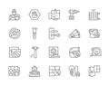 Set of Home Renovation Line Icons. Repairman, Putty Knife, House Plan and more.
