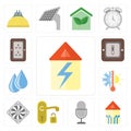 Set of Home, Smart home, Voice control, Handle, Cooler, Thermostat, Water, Switch, Plug, editable icon pack Royalty Free Stock Photo