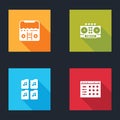 Set Home stereo with speakers, DJ remote and mixing music, Music file document and Drum machine icon. Vector