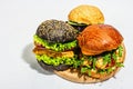 Set of homemade fish burgers. Fresh ingredients, ripe vegetables, fast food concept Royalty Free Stock Photo