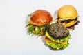 Set of homemade fish burgers. Fresh ingredients, ripe vegetables, fast food concept Royalty Free Stock Photo