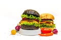 Set of homemade fish burgers. Fresh ingredients, ripe vegetables, fast food concept Royalty Free Stock Photo