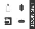 Set Homemade pie, Cutting board, Electric mixer and Hotdog sandwich icon. Vector