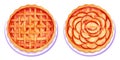 Set Homemde apple pie on plate, tart with powdered sugar top view whole round bakery, dessert in cartoon style isolated