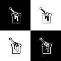 Set Honey dipper stick with dripping honey icon isolated on black and white background. Honey ladle. Vector Royalty Free Stock Photo