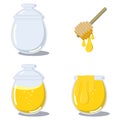 Set of honey, empty jar and spoon on white background Royalty Free Stock Photo