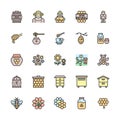 Set of Honey Flat Color Line Icons. Beekeeper, Apiary, Beehive and more.