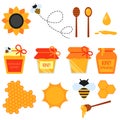 Set of honey flat design elements isolated