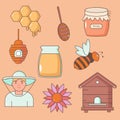 A set of honey. Jar of honey, honeycomb, bee, beekeeper, evidence Royalty Free Stock Photo