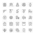Set of Honey Line Icons. Beekeeper, Protective Suit, Apiary, Beehive and more.