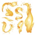 Set of honey splashes and waves. Caramel streams of different shapes