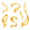 Set of honey splashes and waves. Caramel streams of different shapes