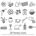 Set of honey theme black outline icons eps10