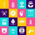 Set Honeycomb and hand, Jar of honey, Hive for bees, Flower, dipper stick, and Beekeeper icon. Vector