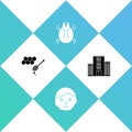 Set Honeycomb with honey dipper, Inflammation face, Parasite mite and Medical hospital building icon. Vector