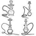 Set of hookah illustrations on white background. Design elements for poster, emblem, sign, badge.