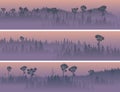 Horizontal banners of foggy forest valley.