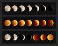 Set of horizontal banners with different phases of lunar eclipse Royalty Free Stock Photo