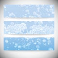 Set of horizontal banners. Drops in the blue water Royalty Free Stock Photo