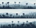 Set of horizontal banners hills of coniferous wood. Royalty Free Stock Photo