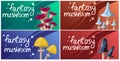 Set of horizontal banners with magic mushrooms and glowing lettering. Royalty Free Stock Photo