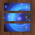 Set of Horizontal banners, modern web template with blue neon lines, banners on a wooden substrate Vector EPS 10 illustration