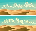 Set of horizontal banners sandy desert.