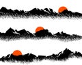 Set of horizontal banners with silhouettes of mountain range and grass Royalty Free Stock Photo