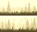 Set of horizontal banners with silhouettes of windbreak forest