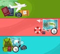 Set of horizontal banners on trips with space for your text. Travel,tourism illustration in flat style.