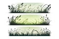 Set of horizontal banners of wavy meadow silhouettes. Vector illustration design