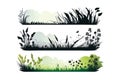 Set of horizontal banners of wavy meadow silhouettes. Vector illustration design