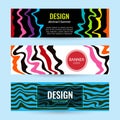 Set Horizontal color banners with bright waves on black and white background. Royalty Free Stock Photo