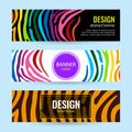 Set of horizontal color banners with stripes rainbow on black and white background. Royalty Free Stock Photo