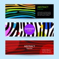 Set of horizontal color banners with stripes rainbow. Black and white lines with colored circles. Royalty Free Stock Photo