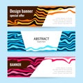 Set Horizontal color banners with white paper and blue waves Royalty Free Stock Photo