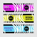 Set Horizontal color banners with white stripes on bright background. Sale special offer. Royalty Free Stock Photo