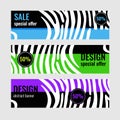 Set Horizontal color banners with white stripes on bright background. Sale special offer. Royalty Free Stock Photo