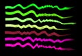 A set of horizontal curved lines. Different colors. Isolated on black background.