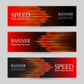 Set of horizontal dark red banners with glowing stripes. Abstract vector background.