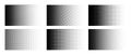 Set of horizontal halftone gradient backgrounds. Cartoon dots texture wallpaper. Black and white comic design cover pack
