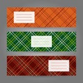 Set of Horizontal Plaid Banners. Abstract Geometric ornament. Vector Illustration.