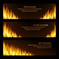 Set of horizontal realistic fire banners