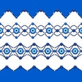 Set of horizontal seamless patterns with eye of fatima and beads.