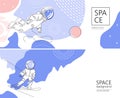 Set of horizontal space banners. One line drawing.