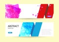 Set Horizontal summer web banner templates. blue and pink triangles. Royalty Free Stock Photo