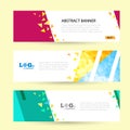 Set Horizontal summer web banner templates. Bright sun rays and triangles. Royalty Free Stock Photo