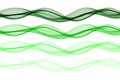 Set of horizontal transparent green smoke waves on white background, design element Royalty Free Stock Photo