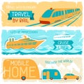 Set of horizontal travel banners in retro style