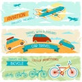 Set of horizontal travel banners in retro style